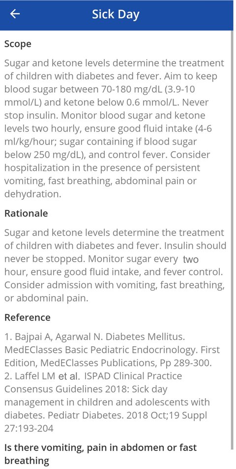 Sick-day guide explaining glucose and ketone targets and when to go to hospital
